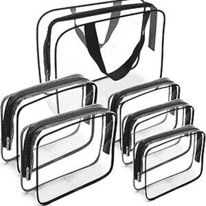 TSA Approved 6 Pcs Cosmetic Makeup Bags Set Clear PVC with Black Zipper Closure